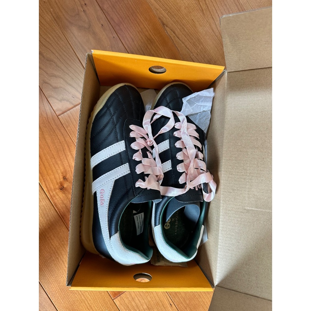 Gola x Anthropologie Stadium Sneakers Black Pink Ribbon Lace CLB410 Womens 8 NEW - Picture 6 of 8